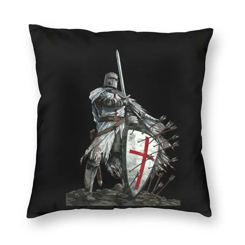 Knights Templar Warrior Cushion Cover Sofa Living Room Medieval Templar Shield Cross Square Pillow Cover 40x40cm