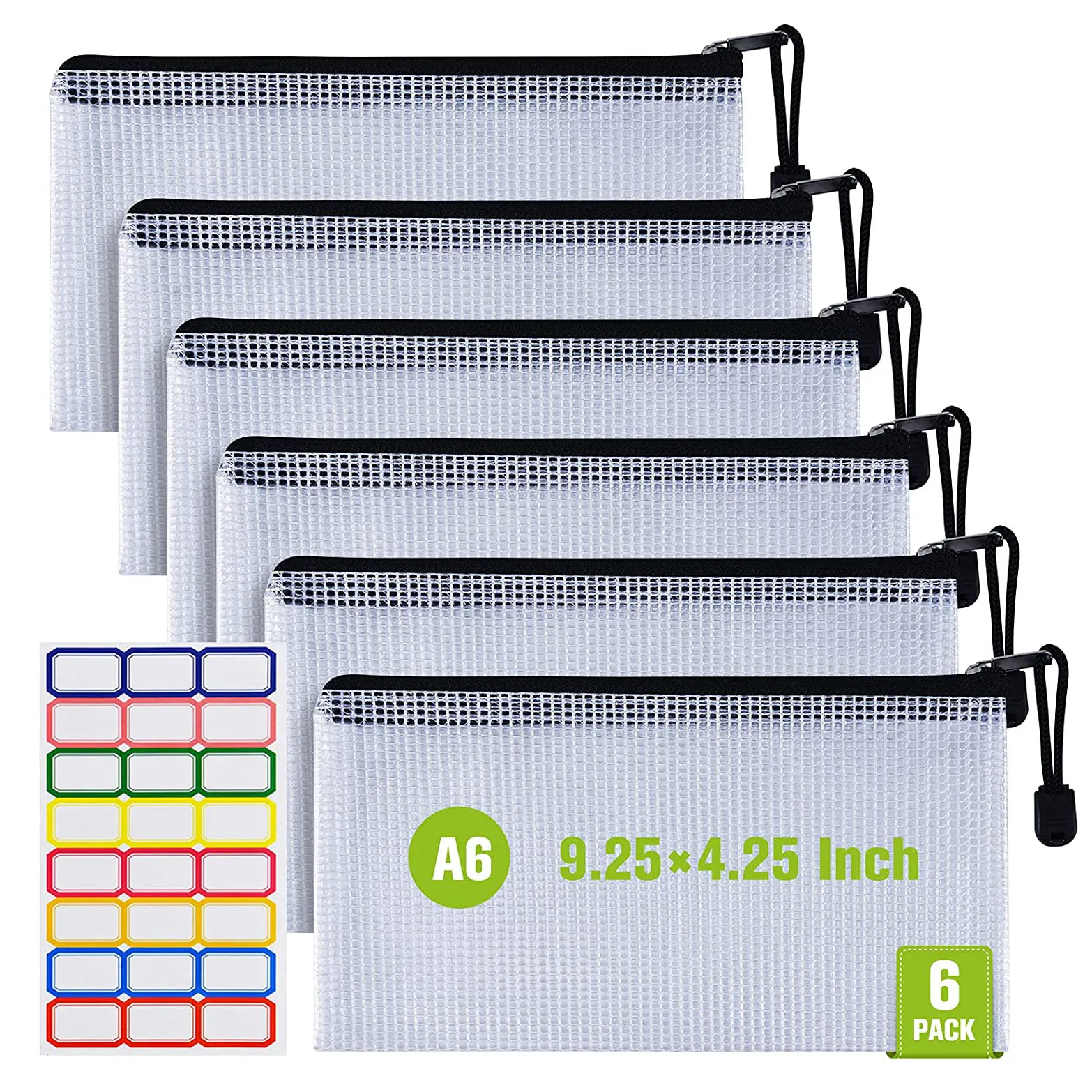 6PCS A6 Mesh Zipper Pencil Pouches, Waterproof Tear-Resistant File Folders Organizer Bags, for School Office Home Travel Storage