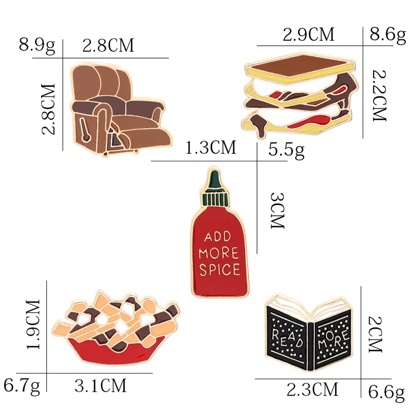 Read More Add More Spicy Sofa Sandwich French Fries Enamel Pin Brooch Bag Clothes Lapel Pin Badge