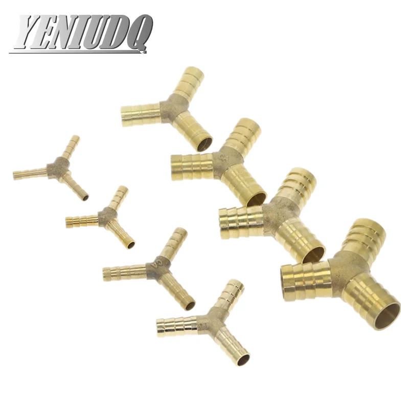 Brass Splicer Pipe Fitting Y Shape 3 Way Hose Barb 4 5 6 8 10 12 14 19mm Copper Barbed Connector Joint Coupler Adapter Pneumatic