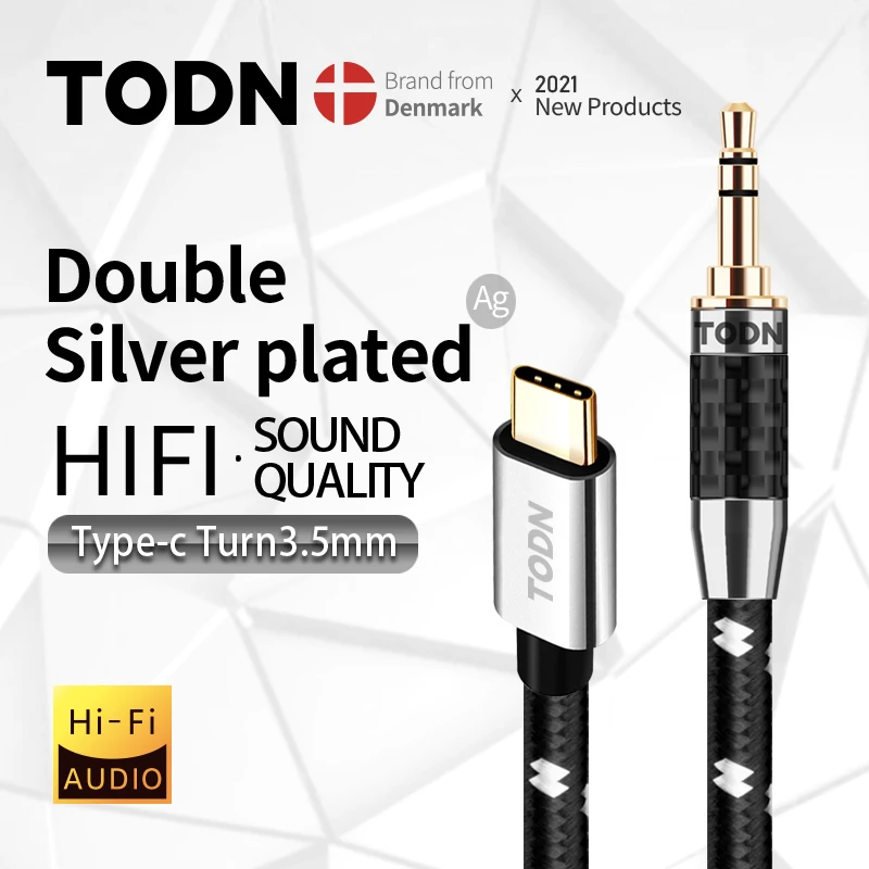 TODN aux audio usb c type c to 3.5 jack  dac cable  tipo c silver usb 32bits/384khz Suitable for car phones  earphones  speaker