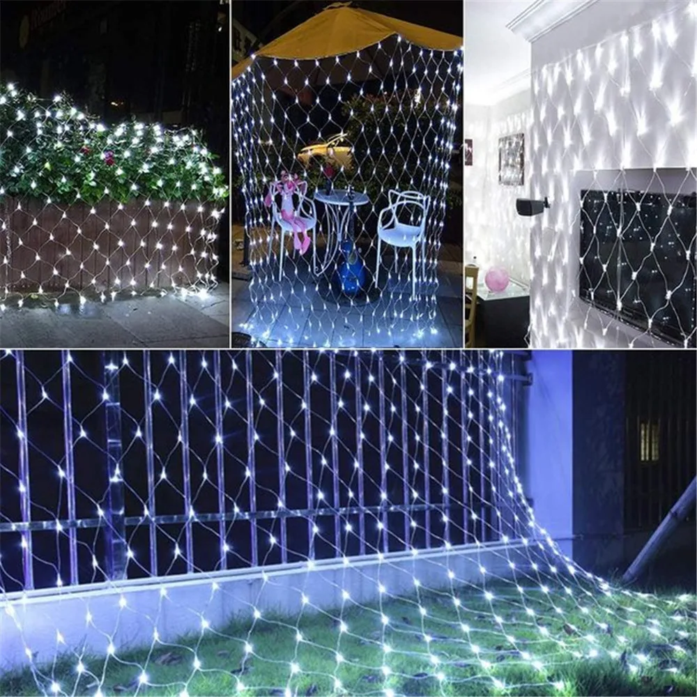 1.5x1.5M 3x2M 6x4M LED Net Mesh Fairy String Light ghirlanda tenda per finestra natale fata luce festa di nozze luce per feste