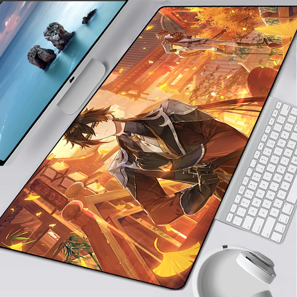 Genshin Impact Tartaglia Zhongli Large Gaming Mouse Pad Computer Mousepad Gamer Mouse Mat Laptop Mausepad Keyboard Mat Desk Pad