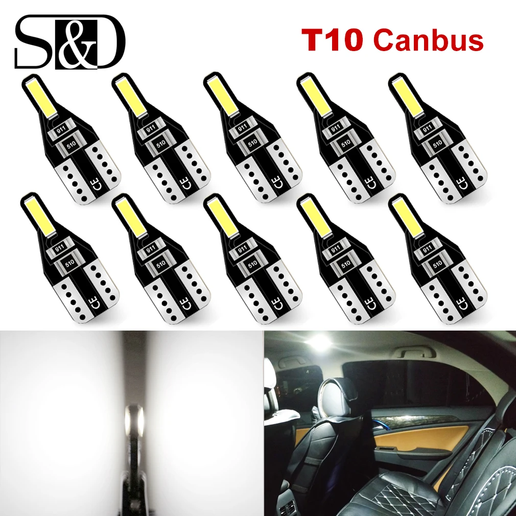 

10Pcs W5W T10 LED Light Bulbs Car Interior Dome Light Trunk Lamp Parking Lights Error Free 12V 6000K