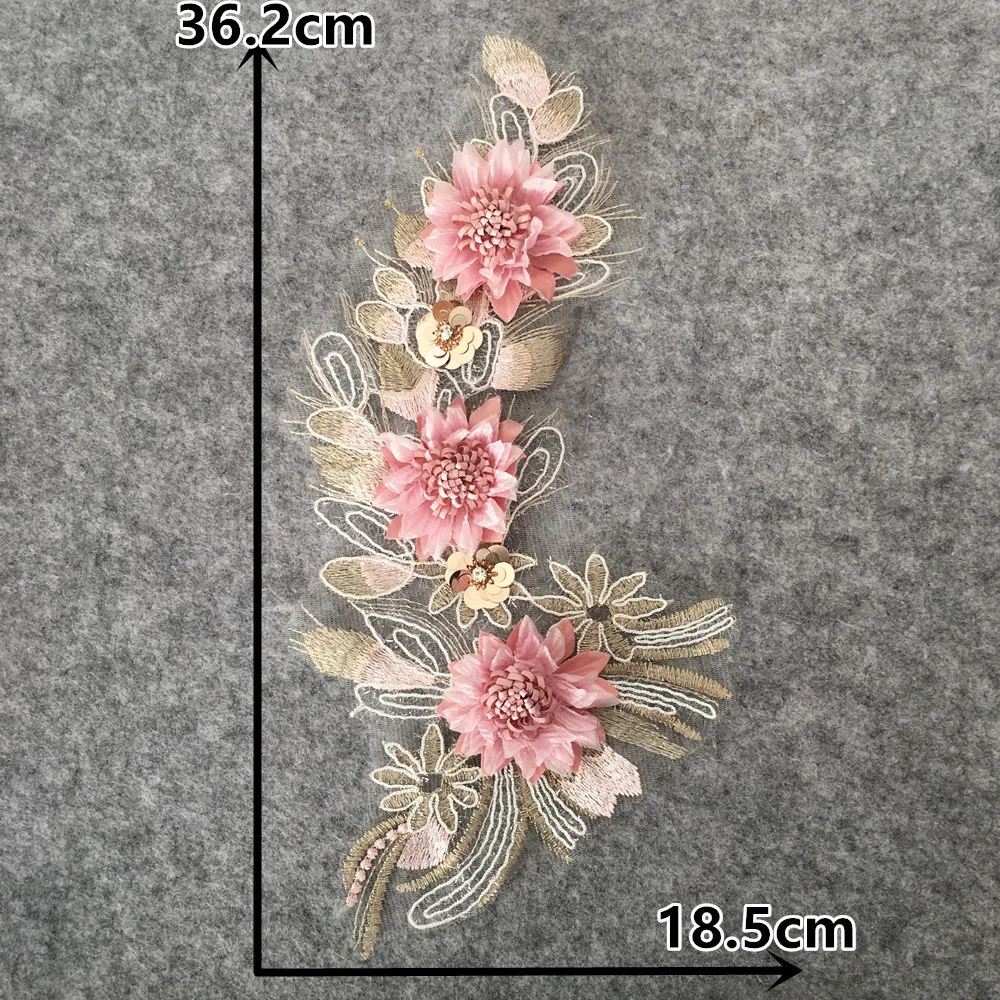 3D Flower Embroidery Lace fabric Venise Sequins Applique  Lace Collar DIY Trim Lace and ornaments for sewing Dress Accessories