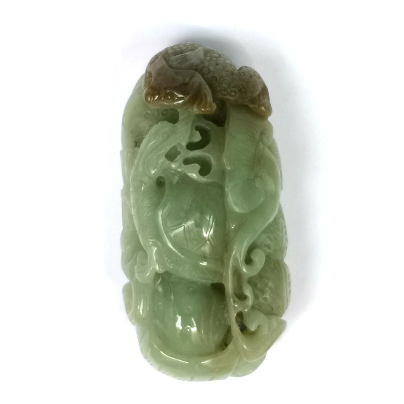 YIZHU CULTUER ART Certificate Collection China Hetian Jade Carving Jin Chan Dragon Turtle Pendant Decoration