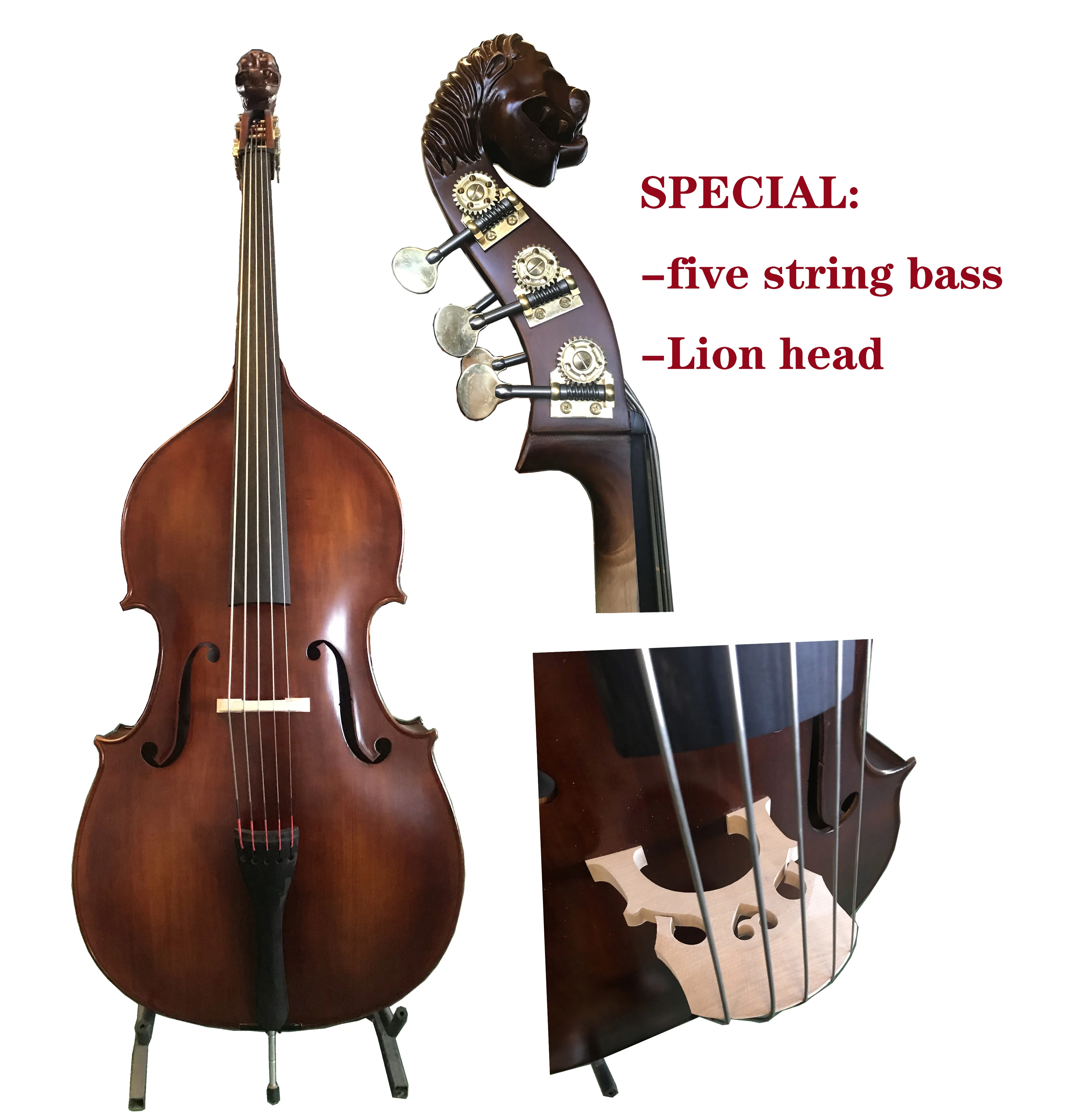 Double Bass Solid Wood, Hand Made, All Accessories, All Accessories, European Style, 5 Strings, 3/4 Upright