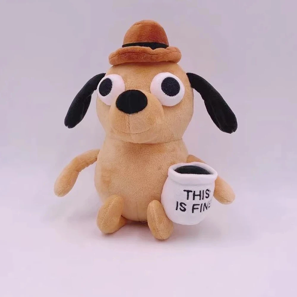 Hot 25cm This is Fine Meme Dog Plush Coffee Cup Stuffed Plush Toy