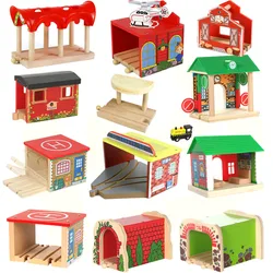 Wooden Railway Track Cave Tunnel Parking Station Accessories Fit for Biro Wood Track Educational Toys for Children Gifts