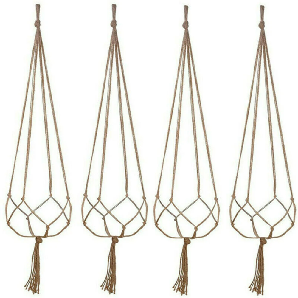 6pc Vintage Rope Basket Handmade Macrame Flower Pot Net Bag Home Pastoral Decor Plant Hanging Basket Knotted Rope Plant Holders