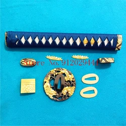 Japanese Samurai Sword Katana/Wakizashi/Tanto Guard Accessory Set Kirsite Tsuba+Menuki+Fuchi+Kashira+26cm Handle+Habaki+Seppa