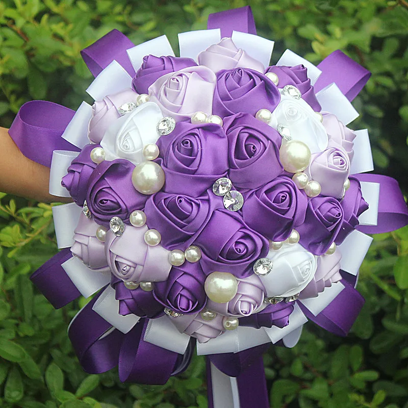 Purple Lilac Wedding Bouquets Wedding Accessories Artificial Flowers Rhinestones Sweet 15 Quinceanera Bouquets W271