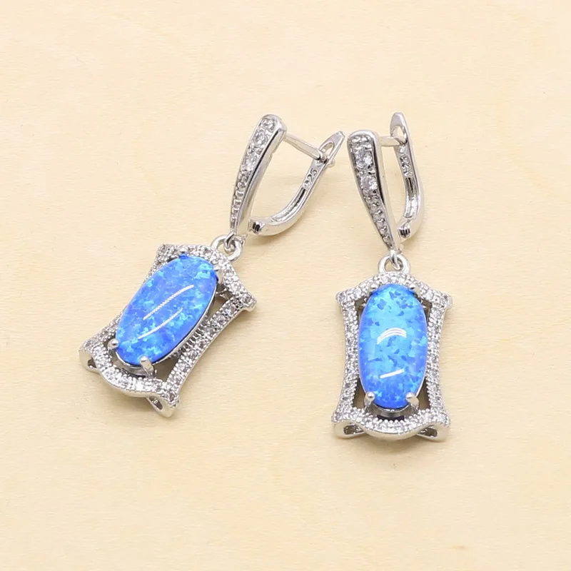 Luxury 925 Silver Blue Opal Bridal Jewelry Sets Rings Earrings Bracelets Pendant Wedding Necklace For Women