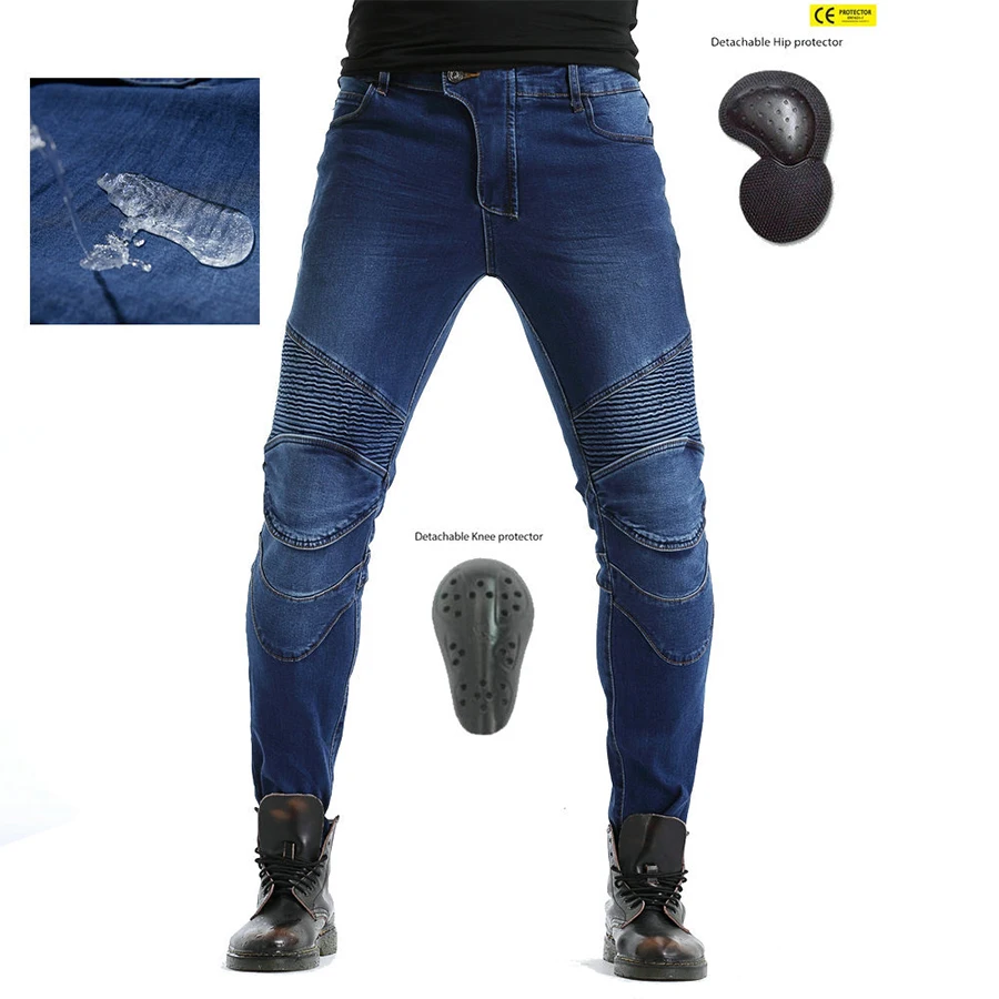 Pantalones vaqueros de moto para hombre, impermeables y resistentes a la lluvia, con almohadilla protectora para proteger las rodillas y las caderas. Vaqueros de seguridad