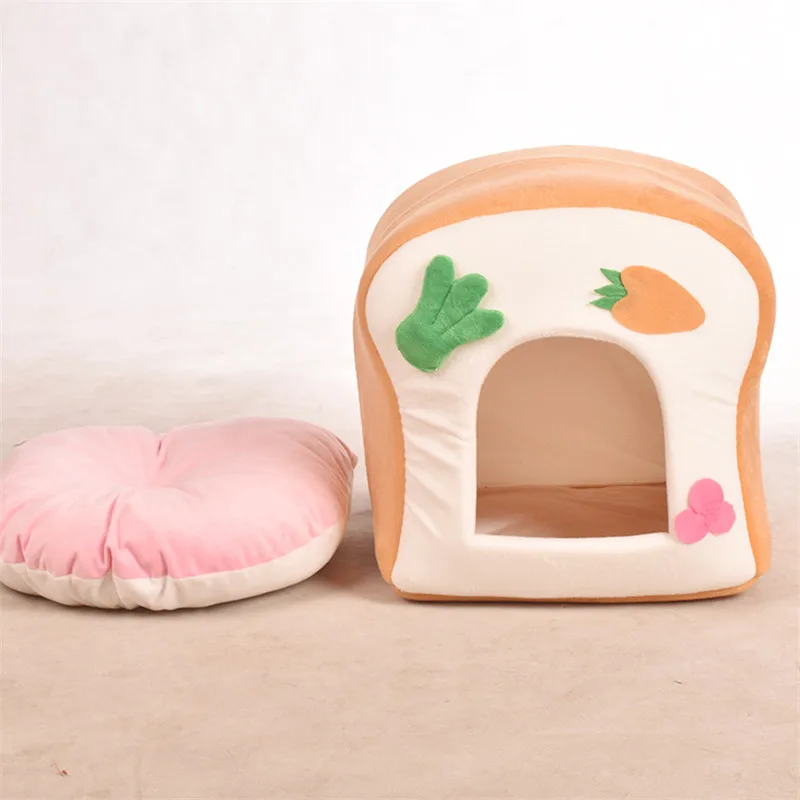 SHUANGMAO Pet Cat House Warm Soft Toast Dog Bed Kennel Kitten Sleeping Nest Washable for Small Medium Dogs Indoor Beds Winter