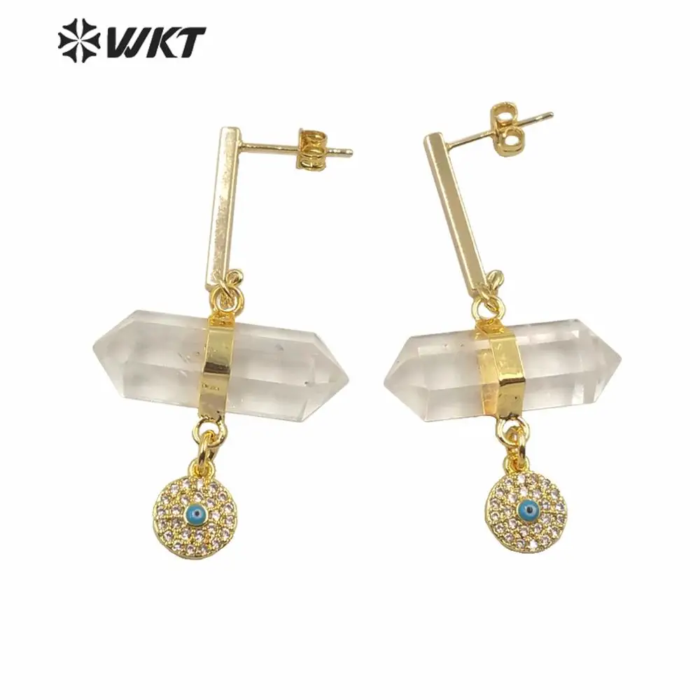 

WT-E632 Unique Style Arrival Stone Lady Earring Bullet Design Stone Miro Pave Evil Eye Charm Earrings Jewelry