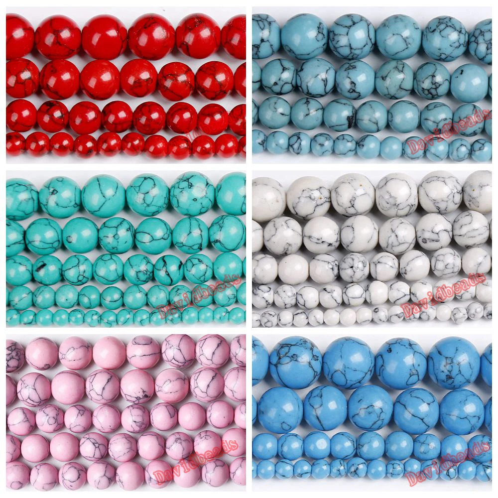 Natural Stone white Blue black Red Turquoises Smooth Round Loose Beads 15