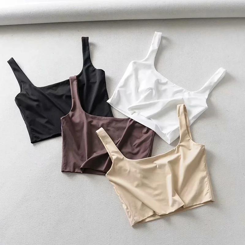 Hot Sale 2023 Summer Women Sexy Sleeveless Tops Fashion Short Square Collar Tank Tops 4 Colors