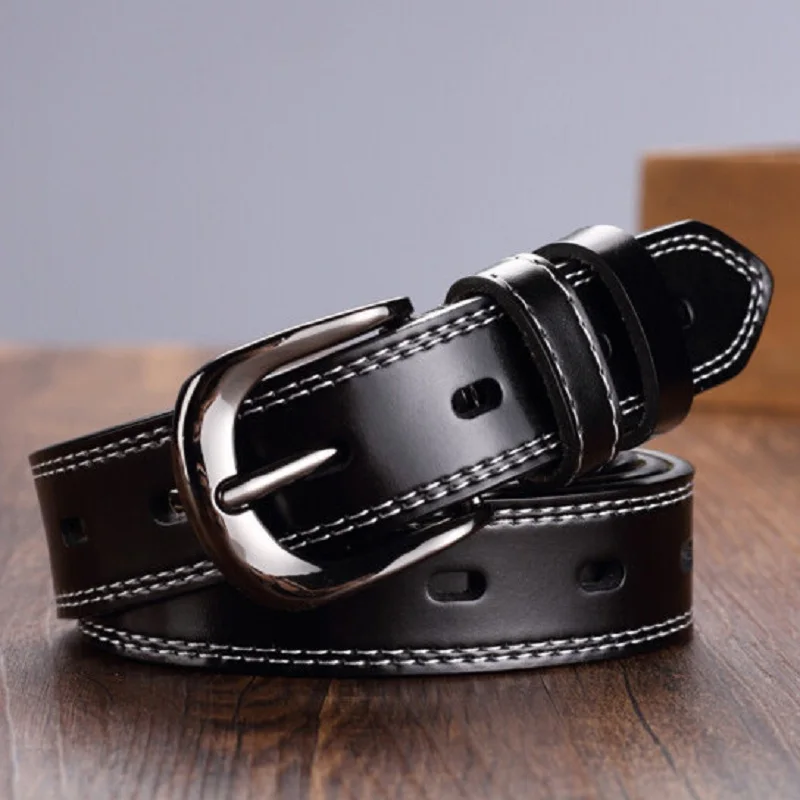 Genuine Leather Women Belt Concise Students Girl Pin Buckle Jeans Belts High Quailty Female Cowskin Waistband Korean Cowboy Belt