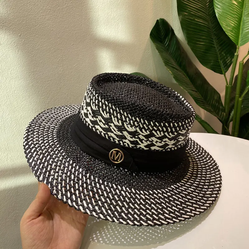 Chapeau de paille de luxe pour femmes, protection solaire, plage, panama français, bosse, bord large