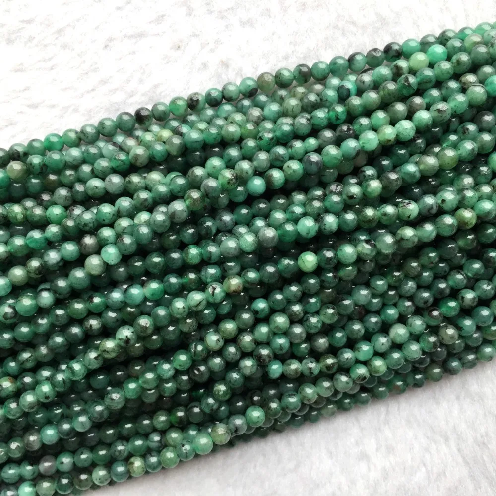 Genuine Natural Columbia Emerald Green Semi-precious stones Round Beads 15