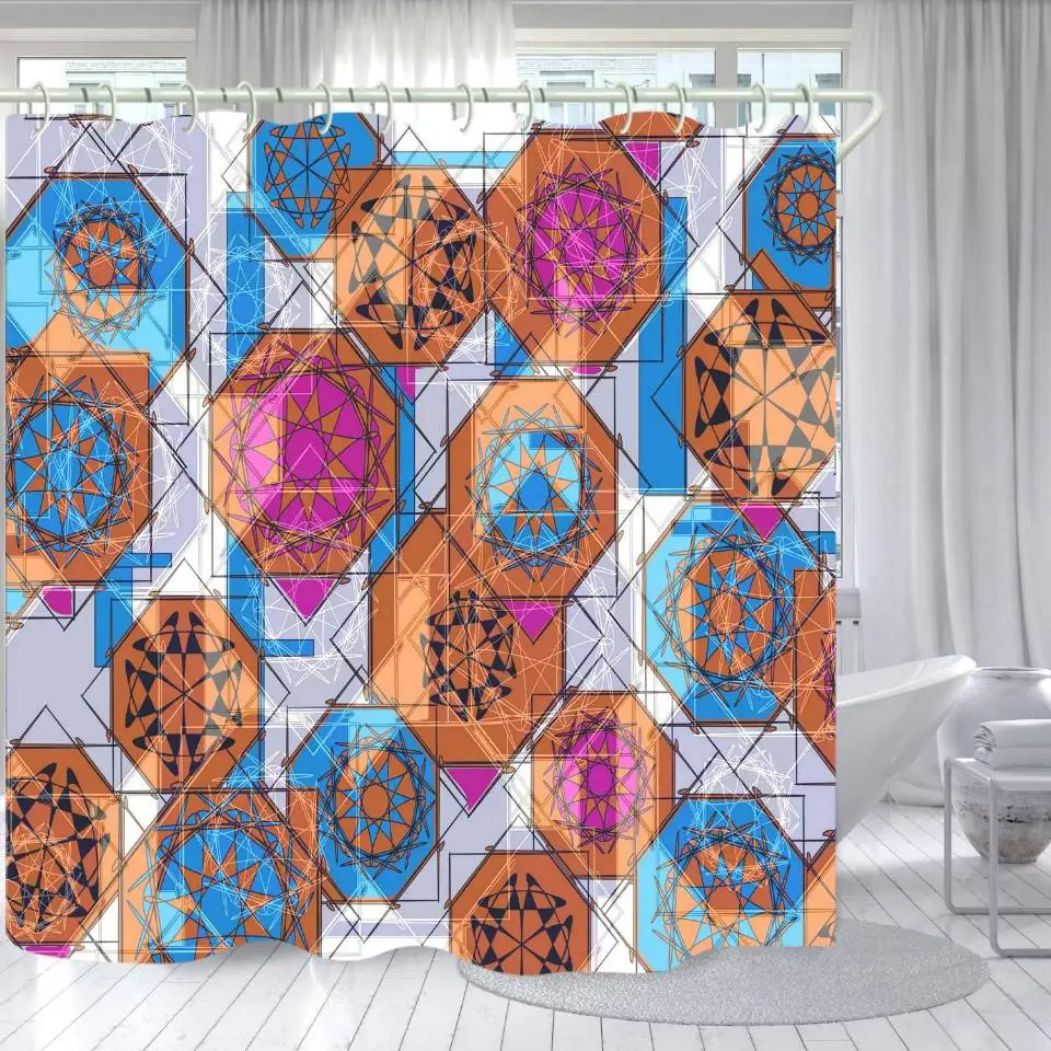 

Geometric Shower Curtain Set Creative Modern Abstract Design Floral Waterproof Fabric Decor Bathroom Bathtub Curtains With Hooks