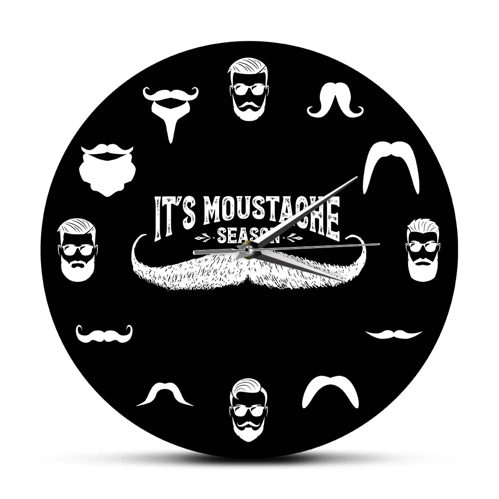 Hipster Mens Beard Season Funny Wall Clock Beard and Mustache Barber Shop Wall Sign Decorative Silent Movement Clock Wall Watch