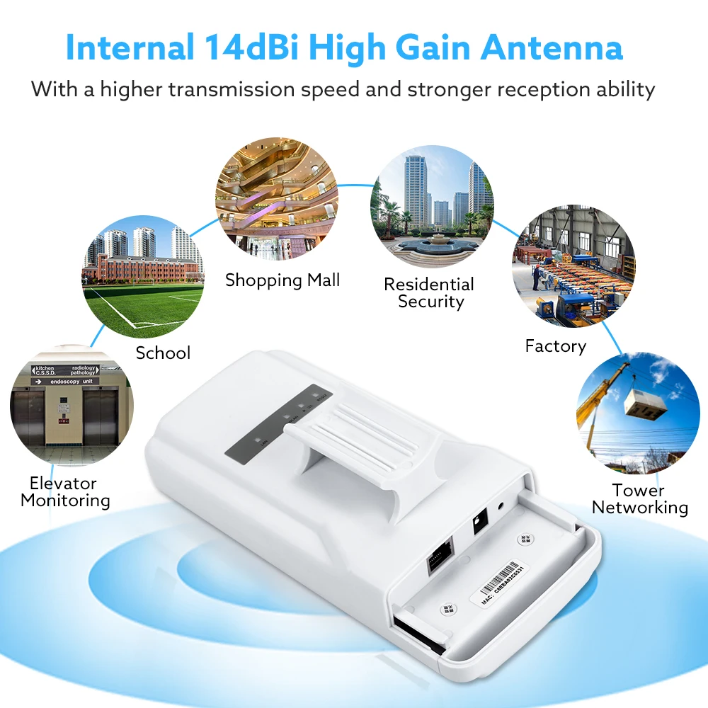 2 Pcs Wireless WiFi Bridge 2.5KM Long Transmission Distance 14dBi High-Gain Antenna Outdoor CPE Router Kit 4G 5.8GHz 450Mbps