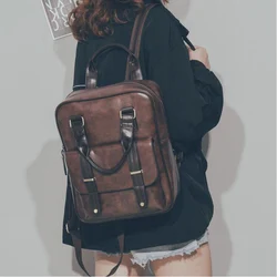 Vintage Backpack Women PU Backpacks Fashion Leather School Backpack Bags for Teengers Girls Large Capacity Mochila Shoulder Bags