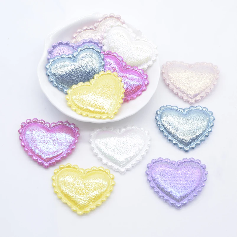 40Pcs 38*32mm Glitter Heart Applique Padded Patches for Clothes Hat Crafts Sewing Supplies DIY Headwear Hair Clips Bow Decor