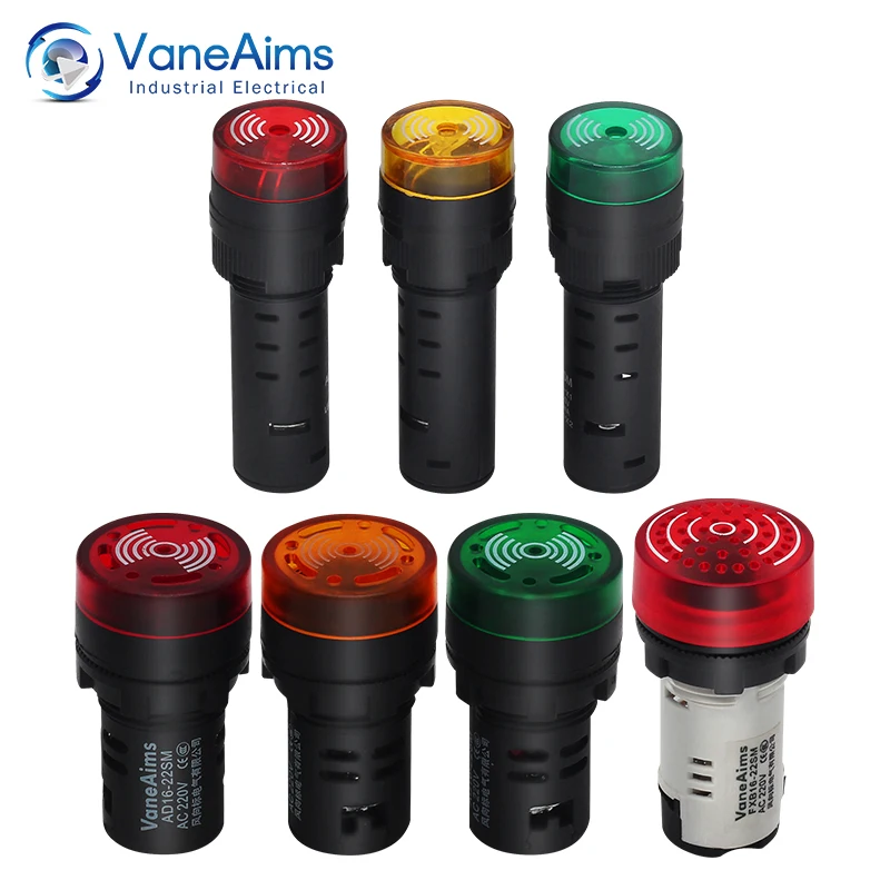 Sound and Flashing Light Buzzer Warning Device 110V VaneAims LED Waterproof 22mm FXB16-22SM 12v 24v 220v Metal Buzzer 16mm 19mm