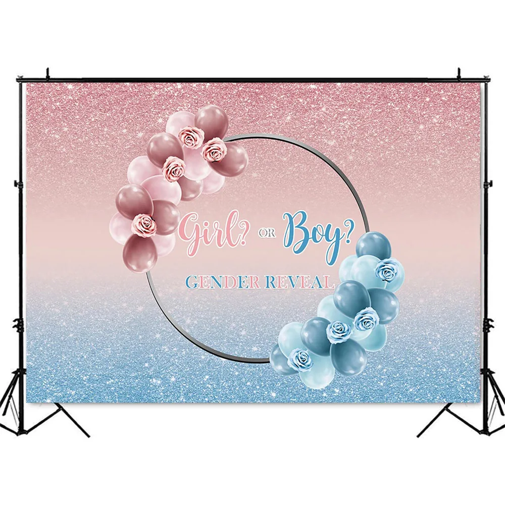فتاة أو صبي الجنس تكشف خلفية الوردي والأزرق استحمام الطفل الطرف الديكور راية بالونات بريق مشرقة النقاط الدعائم