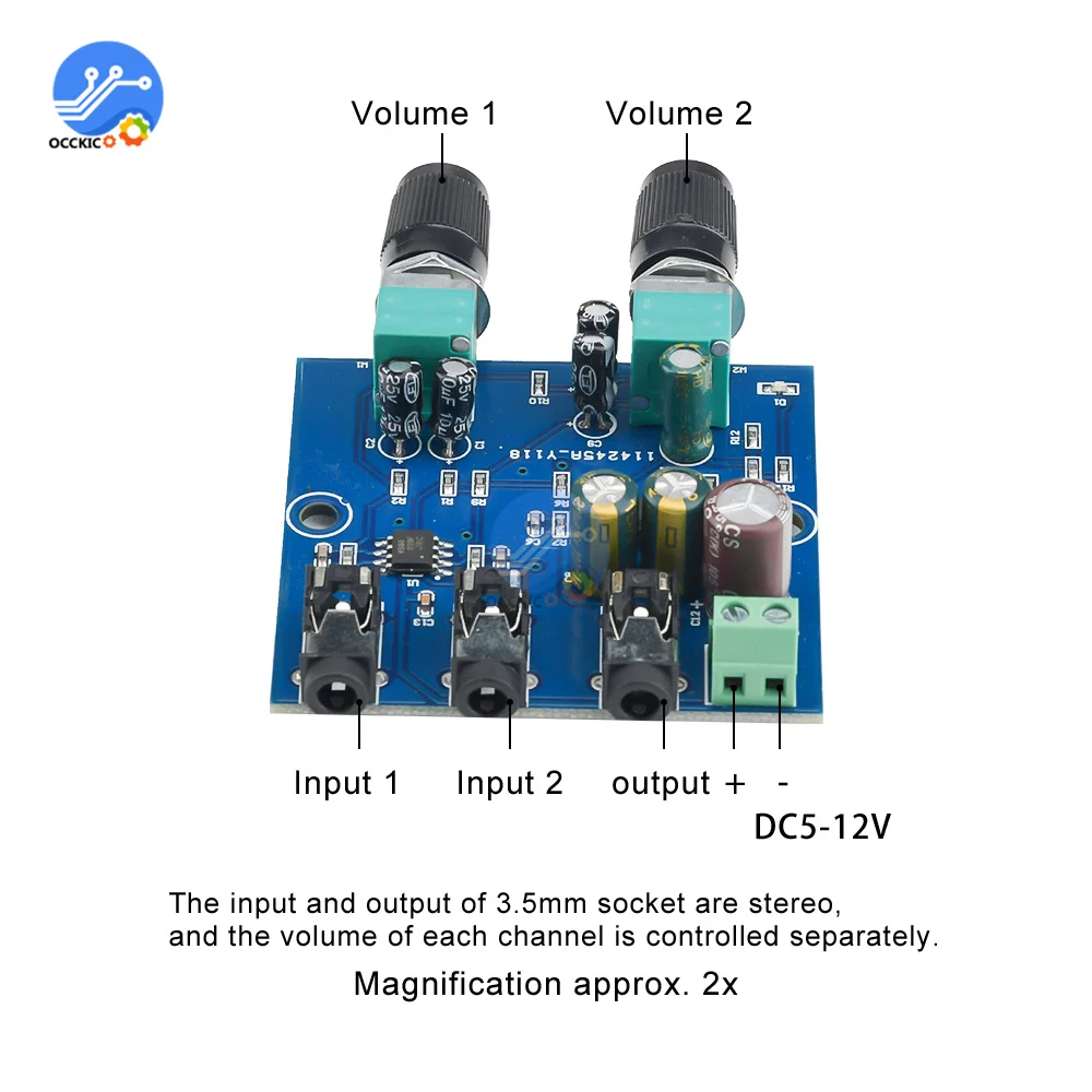 AU-401 DC 5V-12V สเตอริโอมิกเซอร์4อินพุต1เอาต์พุตแยกควบคุมบอร์ดเสียงผสม DIY แอมป์หูฟัง