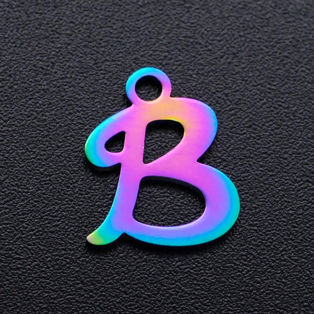 5pcs/lot 316L Stainless Steel High Polish Alphabet Charms With Rainbow Plate DIY Initials From A-Z Alphabets Pendants