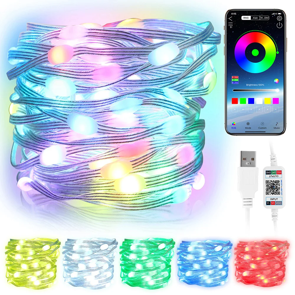 IP67 Smart Light Garland LED String Lights Bluetooth Fairy Lights Music Sync Christmas Lights Waterproof Lamp Wedding Decoration