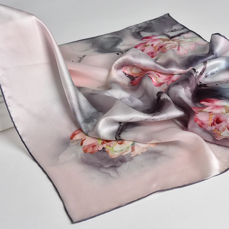 100% Natural Silk Square Scarf  Women Flower Print Small Real Silk Bandana Hair Scarf Luxury Neckscarf Pure Silk Head Scarf