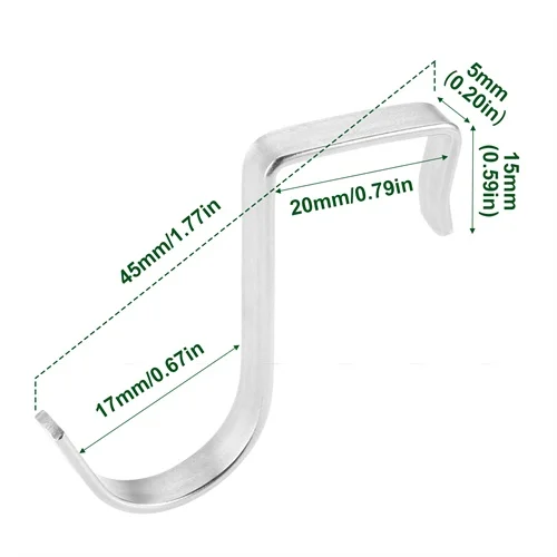 5 PCS Flat S Hooks Metal Silver S Shaped Hanging Hooks for Kitchen Bathroom Bedroom and Office Home Storage 45*20mm