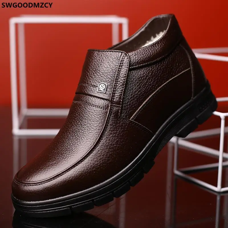 Brown Ankle Boots Men Casual Shoes Snow Boots Homme Leather Boots Man Black Winter Shoes for Men 2024 обувь зимняя мужская 등산화