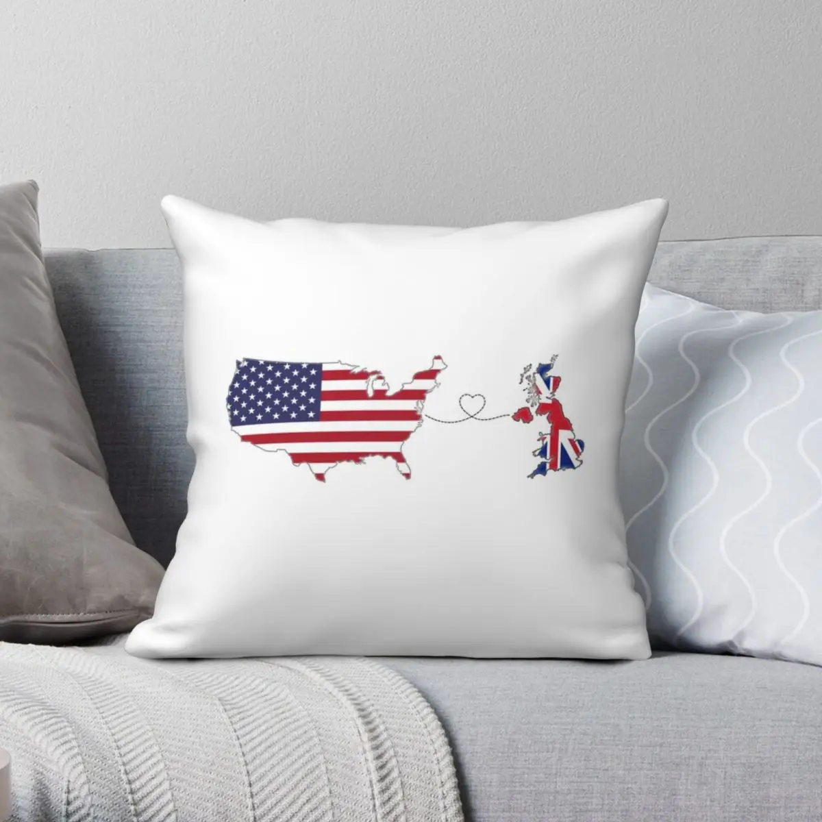 USA UK Long Distance Love Square Pillowcase Polyester Linen Velvet Pattern Zip Decor Pillow Case Room Cushion Cover