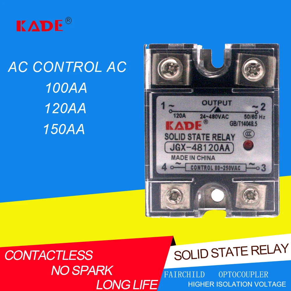 Jgx-100AA / 120AA / 150AA AC controlled AC SSR single phase solid state relay with plastic dust cover