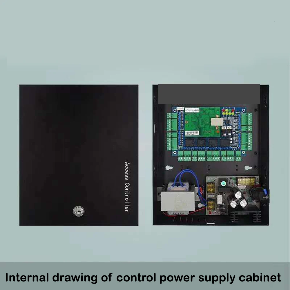 1/2/4 Door Office Entry System TCP/IP Access Control Panel Board with DC12V 5A Metal Power Supply Converter Box