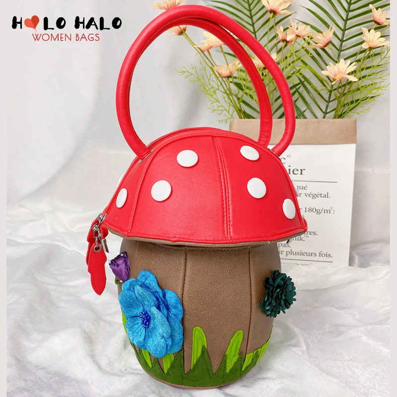 Unique 3D Small Mushroom Design Women\'s Handbag and Purse for Ladies Shoulder Bag Fashion PU Leather Crossbody Bag Designer Bag