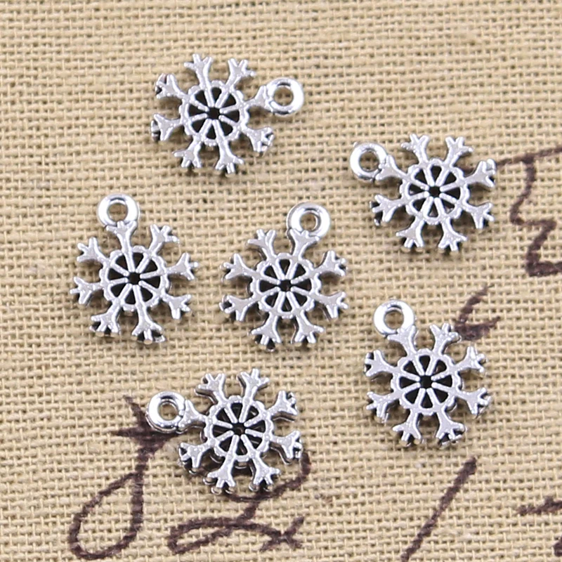 30pcs Charms Snow Snowflake 13x11mm Antique Silver Color Pendants Making DIY Handmade Tibetan Finding Jewelry