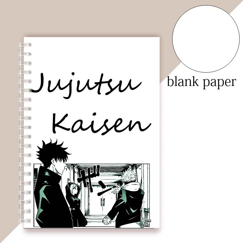 Notebook página en blanco-Japón Anime Jujutsu Kaisen Satoru Gojo de dibujos animados Manga Nobara Kugisaki Yuji Itadori Megumi Fushiguro Kawaii