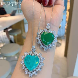 Charms 20*20mm Hear-Shaped Paraiba Tourmaline Emerald Lab Diamond Gemstone Pendant Necklace for Women Wedding Party Fine Jewelry