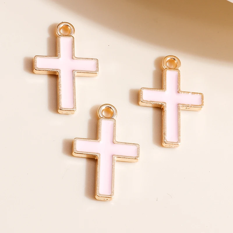 10pcs/lot 11*17mm 4 Color Cute Enamel Cross Charms for Earrings Pendants of Necklaces Bracelets DIY Jewelry Making Accessories