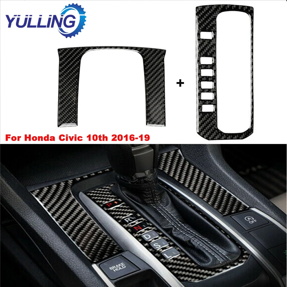 

YULLING 2PCS Carbon Fiber Gear Shift Panel Decor Trim Cover Fit for Honda Civic 10th 2016-19