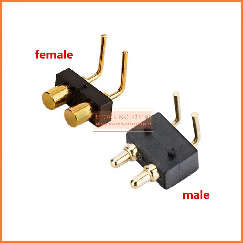 

10pcs 2pin pogopin connector pitch 2.5MM bending spring thimble through holes solder male female probe contact