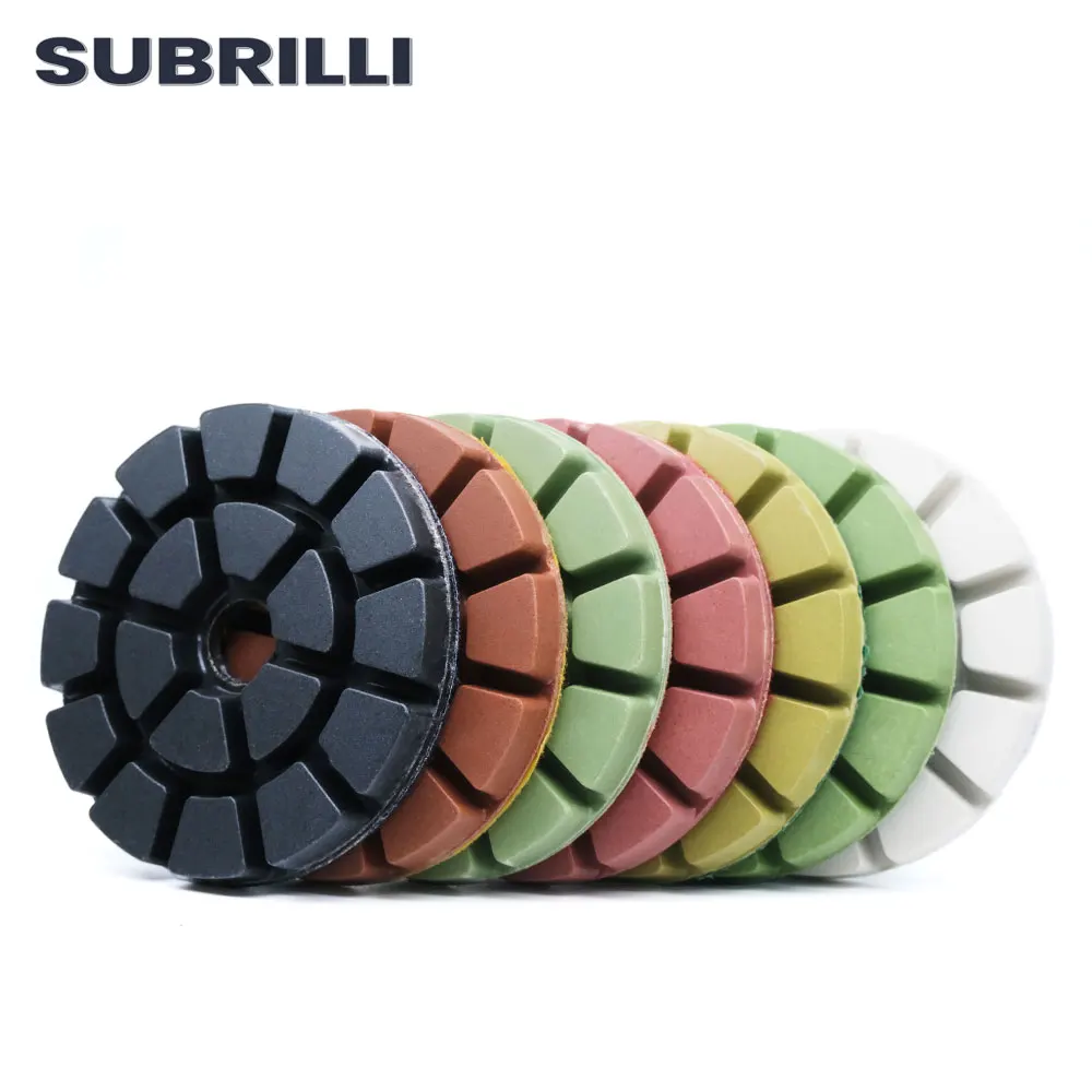 

SUBRILLI 4-Inch 100mm Diamond Resin Bond Floor Polisher Pads for Stone Concrete Terrazzo Polishing - Grinding Discs