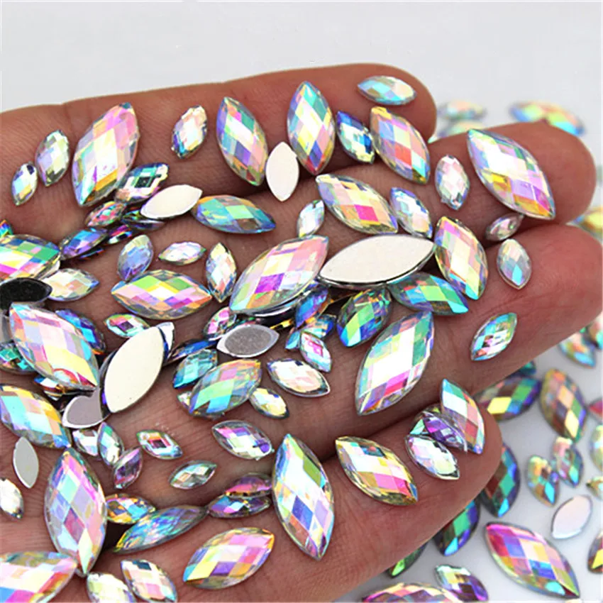 Wielowymiarowe akrylowe cyrkonie w kształcie oka Crystal AB Flat Back Nail Rhinestone 3D Non HotFix Akcesoria do zdobienia paznokci